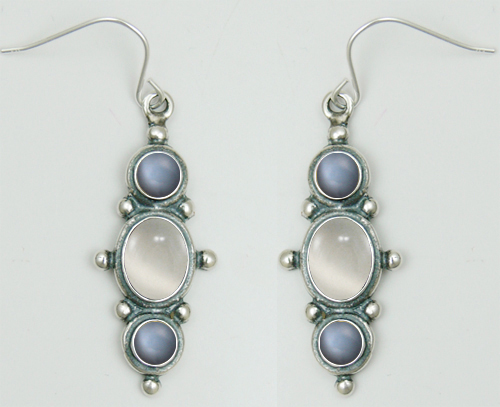 Sterling Silver Drop Dangle Earrings With White And Grey Moonstones